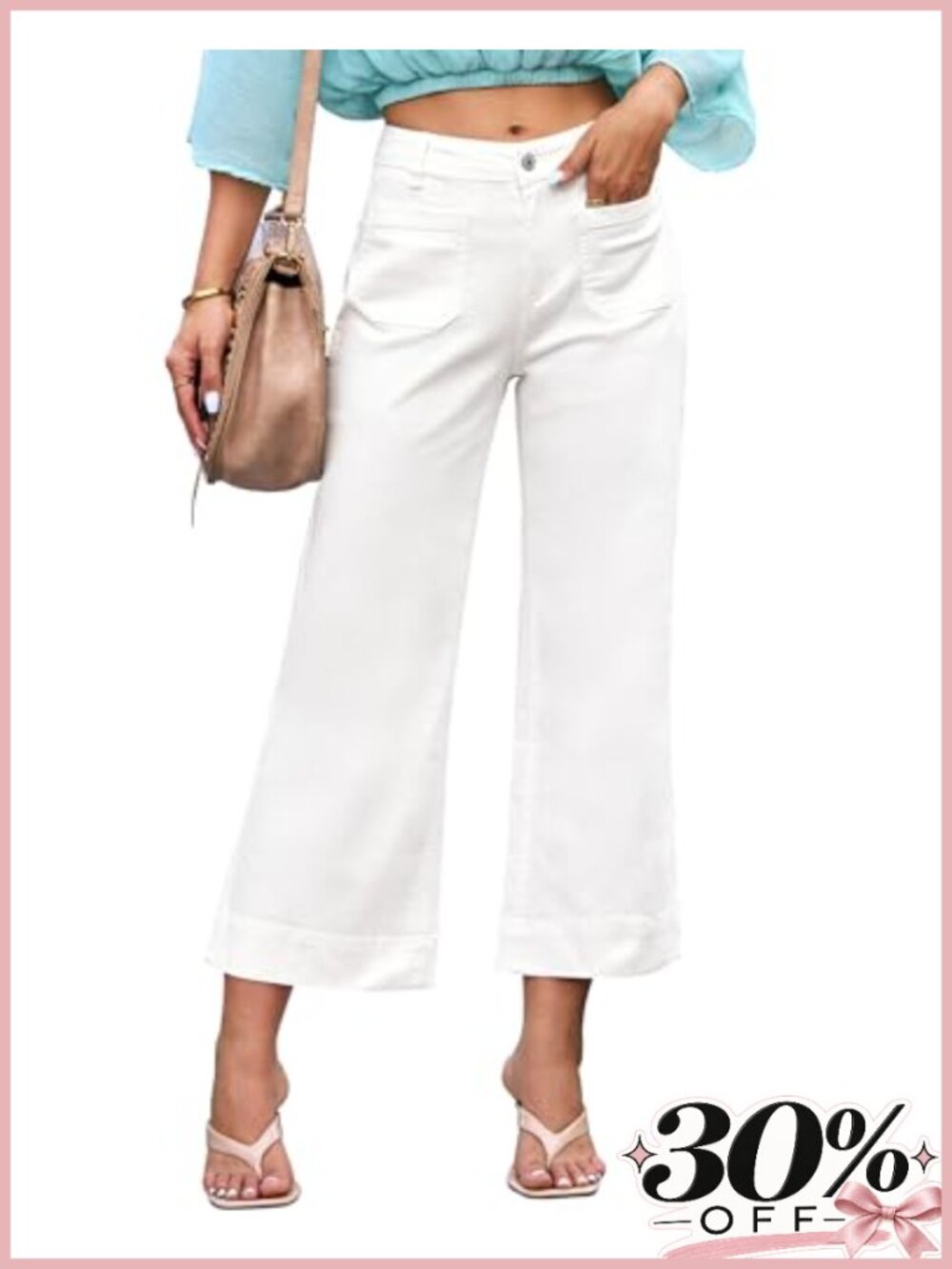 Wide Leg High Waisted Crop Flare Jeans Stretchy Denim Pants